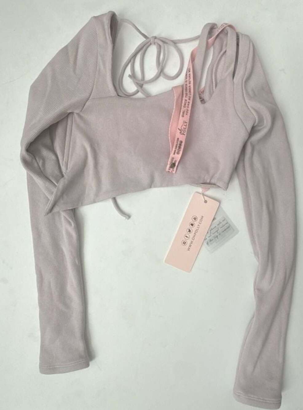 Oh Polly Ribbed Long Sleeve Lace-Up Cropped Top in Lilac